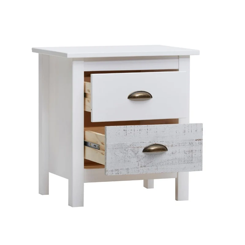 Comodino in legno massiccio colore bianco e grigio 46x35x49,5H cm - Romantica
