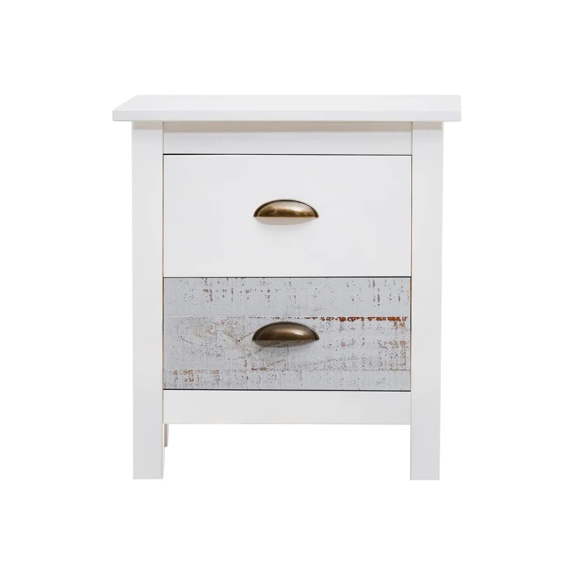 Comodino in legno massiccio colore bianco e grigio 46x35x49,5H cm - Romantica