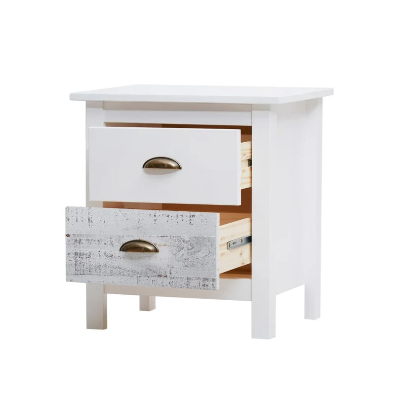 Comodino in legno massiccio colore bianco e grigio 46x35x49,5H cm - Romantica