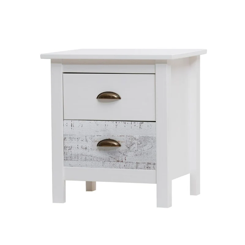 Comodino in legno massiccio colore bianco e grigio 46x35x49,5H cm - Romantica