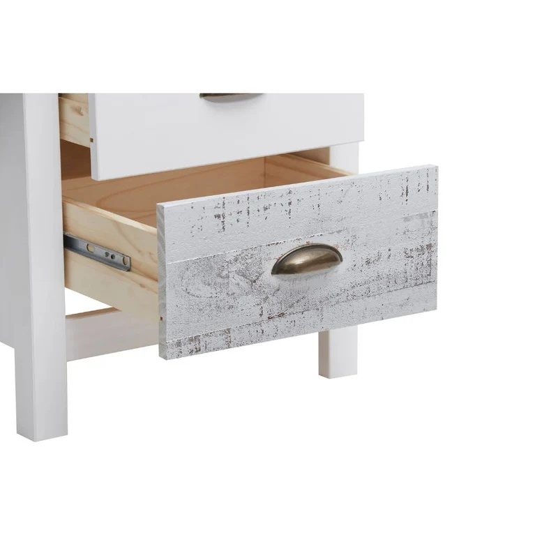 Comodino in legno massiccio colore bianco e grigio 46x35x49,5H cm - Romantica
