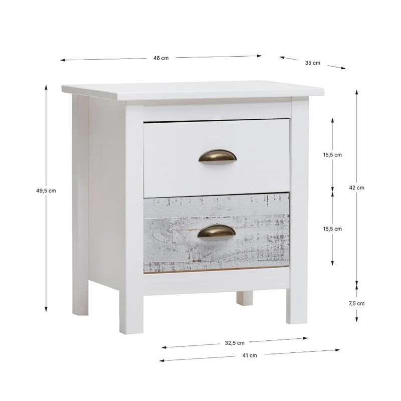 Comodino in legno massiccio colore bianco e grigio 46x35x49,5H cm - Romantica