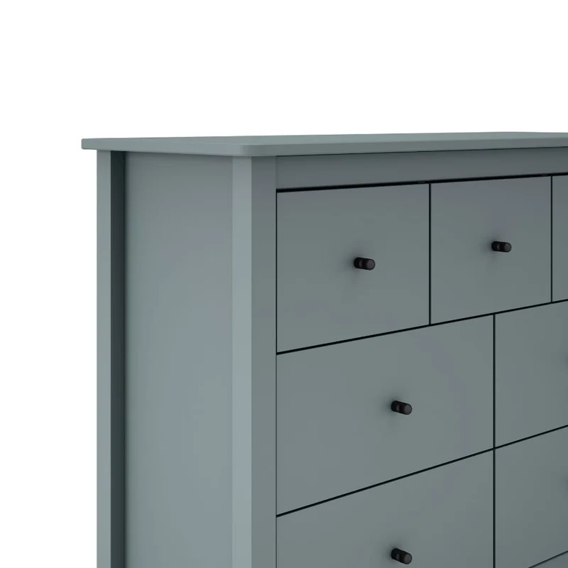 Cassettiera in legno massiccio con 7 cassetti colore verde cachi 110x40x80H cm - Missy
