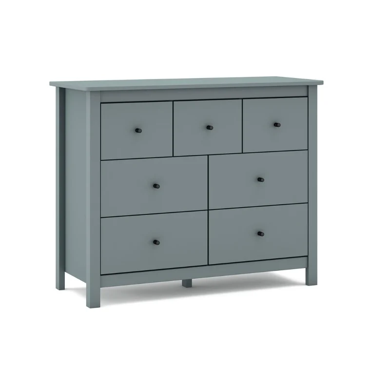Cassettiera in legno massiccio con 7 cassetti colore verde cachi 110x40x80H cm - Missy