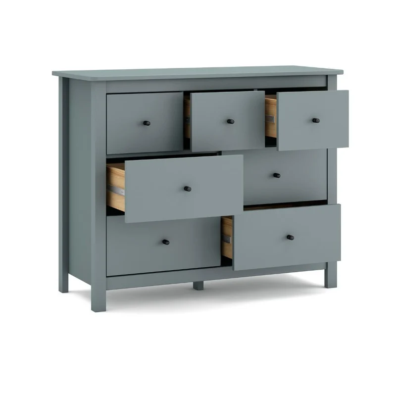 Cassettiera in legno massiccio con 7 cassetti colore verde cachi 110x40x80H cm - Missy