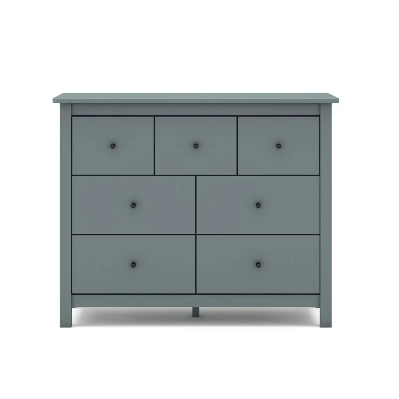 Cassettiera in legno massiccio con 7 cassetti colore verde cachi 110x40x80H cm - Missy