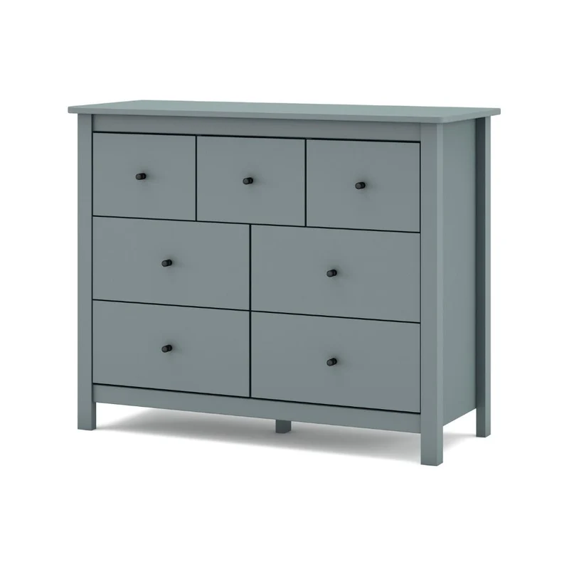 Cassettiera in legno massiccio con 7 cassetti colore verde cachi 110x40x80H cm - Missy