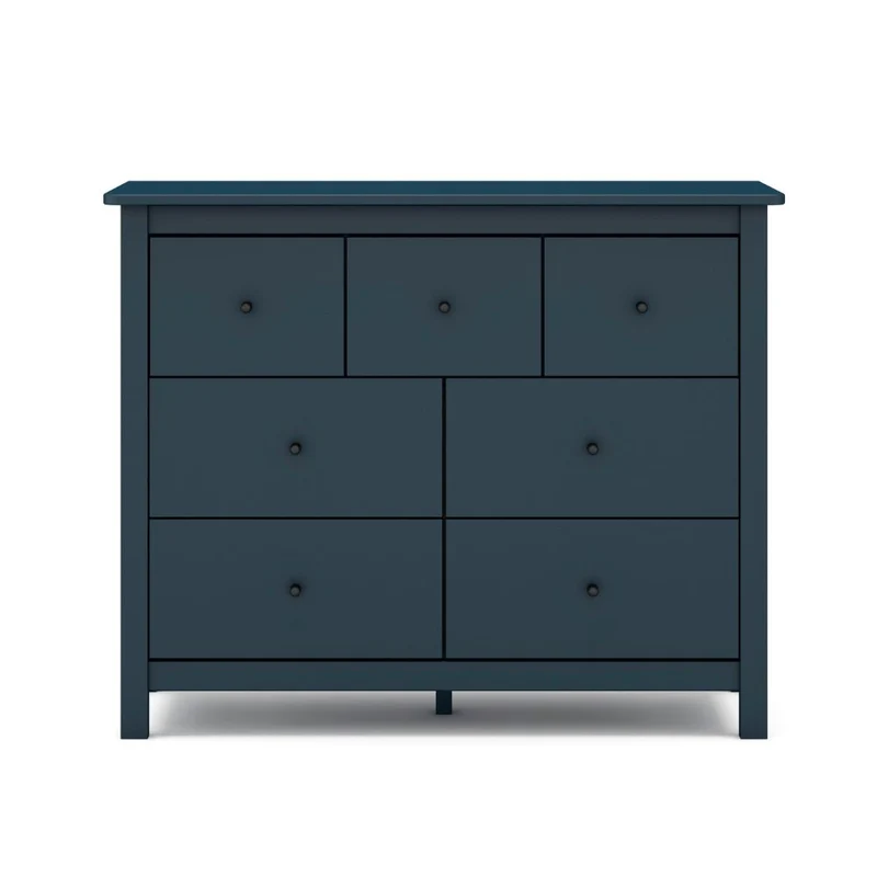 Cassettiera in legno massiccio con 7 cassetti colore blu 110x40x80H cm - Missy