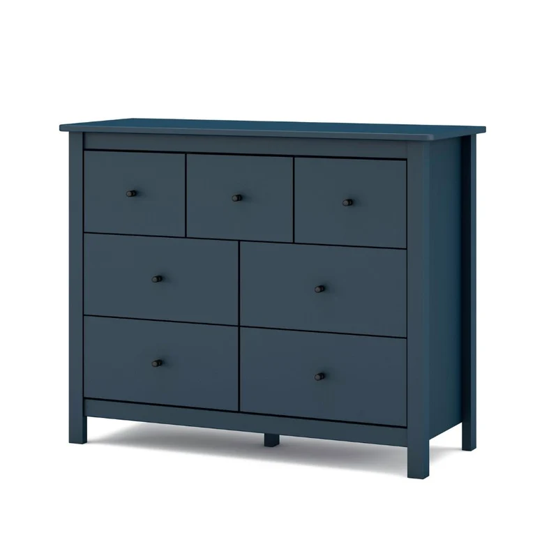 Cassettiera in legno massiccio con 7 cassetti colore blu 110x40x80H cm - Missy