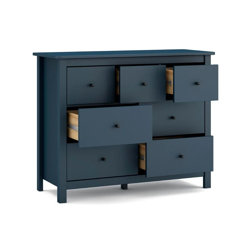 Cassettiera in legno massiccio con 7 cassetti colore blu 110x40x80H cm - Missy