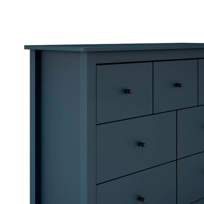 Cassettiera in legno massiccio con 7 cassetti colore blu 110x40x80H cm - Missy