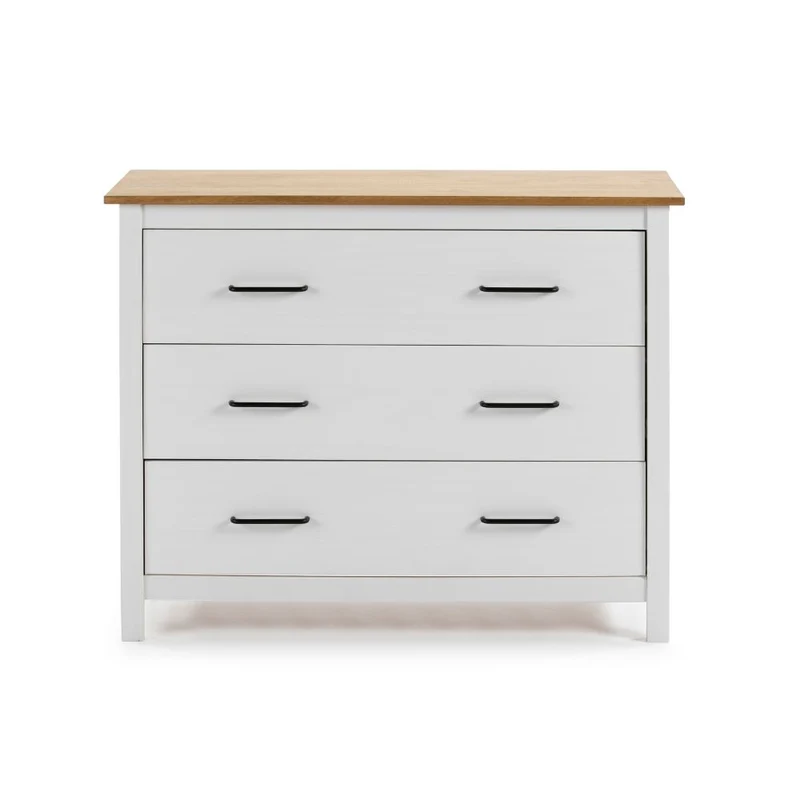 Comò in legno massiccio colore bianco e pino 100x40x80H cm - Miranda