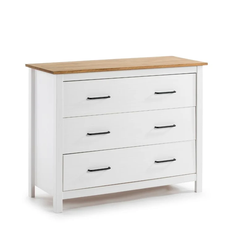 Comò in legno massiccio colore bianco e pino 100x40x80H cm - Miranda
