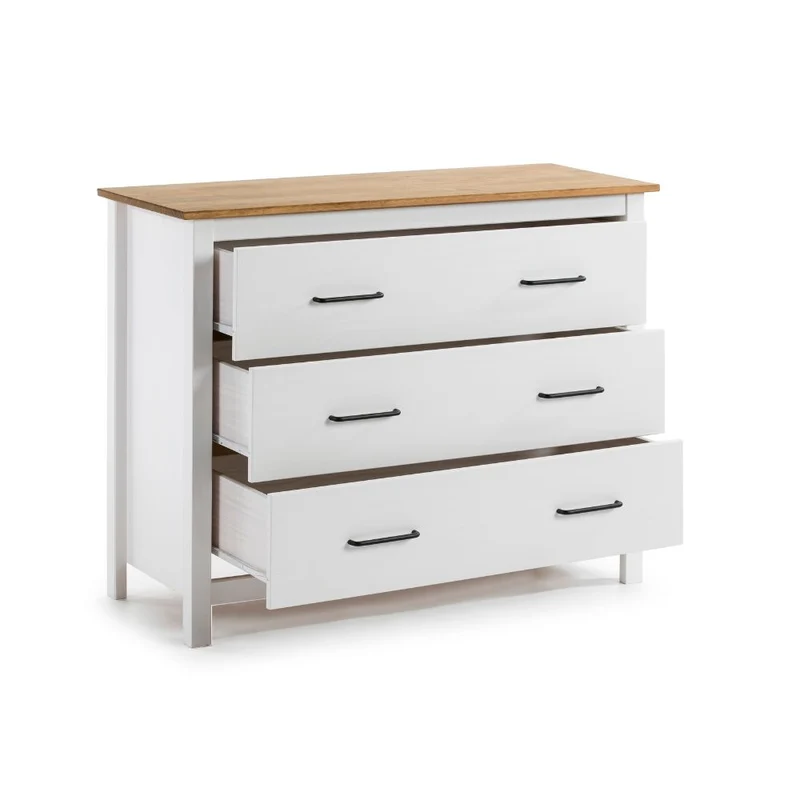 Comò in legno massiccio colore bianco e pino 100x40x80H cm - Miranda