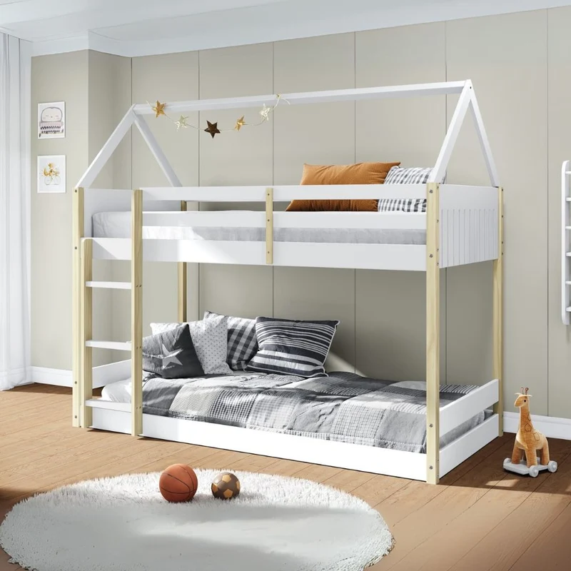 Letto a castello a forma di casetta in legno colore bianco - Monteido