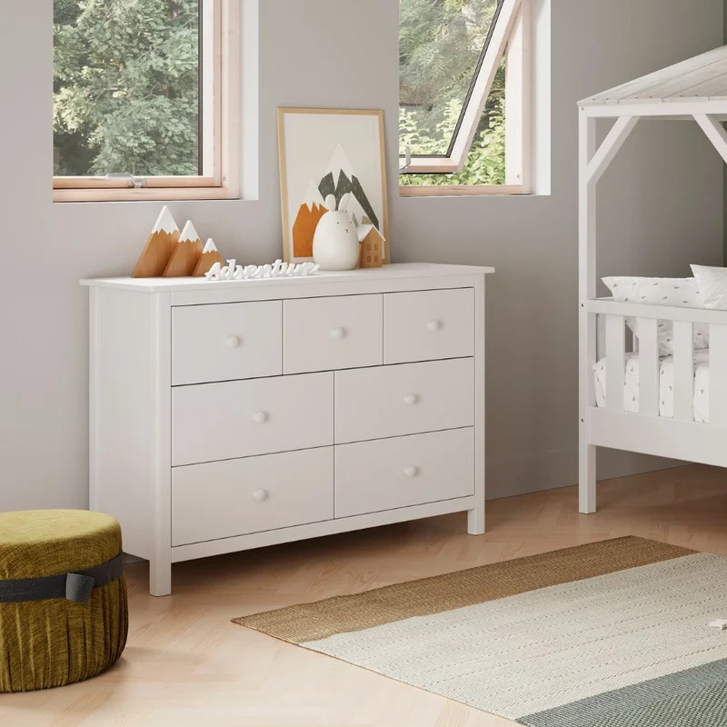 Cassettiera in legno massiccio con 7 cassetti colore bianco 110x40x80H cm - Max