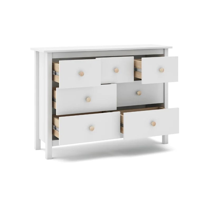 Cassettiera in legno massiccio con 7 cassetti colore bianco 110x40x80H cm - Max