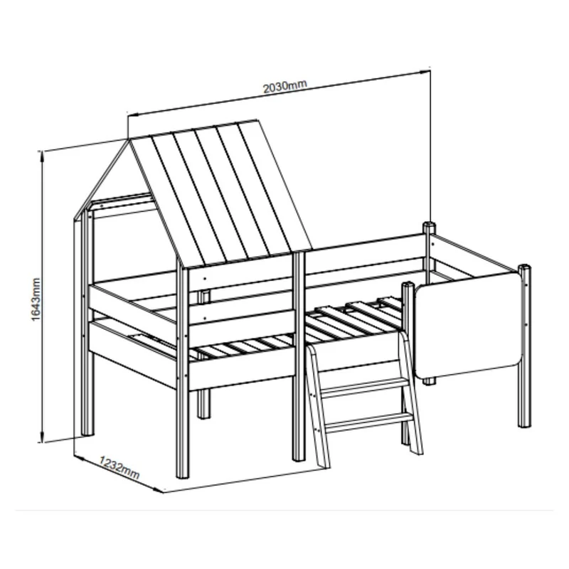 Letto singolo rialzato a forma di casetta in legno massiccio colore verde cachi e pino - Minty