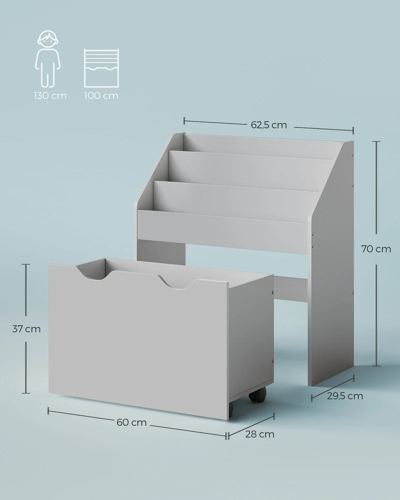 Étagère à jouets mobile avec roulettes 29,5 x 62,5 x 70 cm pratique pour chambre d'enfant ambiance cosy en MDF gris tourterelle 12_0011517