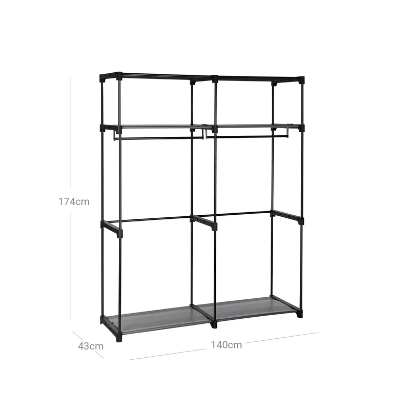 Armoire de rangement penderie portable avec barre de suspension 140 x 43 x 174 cm gain de place design moderne en tissu gris 12_0009520