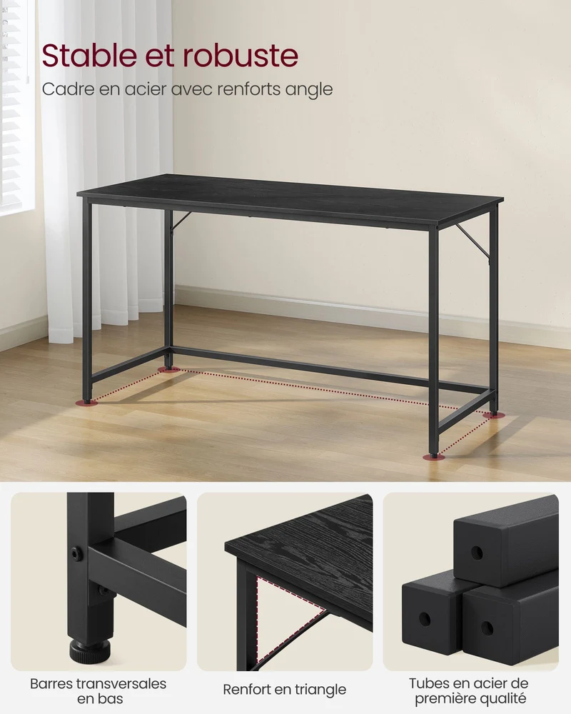 Bureau moderne industriel design 140 x 60 x 76 cm usage bureau salon chambre assemblage simple en aggloméré noir 12_0009277