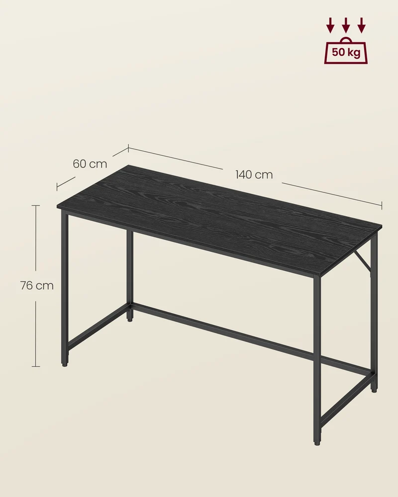 Bureau moderne industriel design 140 x 60 x 76 cm usage bureau salon chambre assemblage simple en aggloméré noir 12_0009277