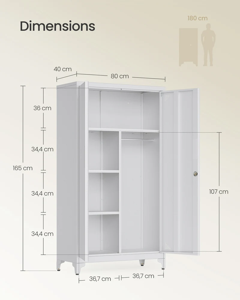 Armoire de rangement polyvalente avec tringle de penderie 80 x 40 x 165 cm en acier gris 12_0012347