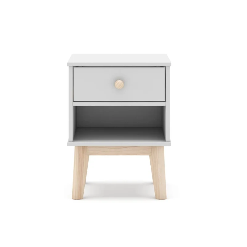Comodino in legno massiccio con cassetto colore bianco 40x35x53H cm – Reston