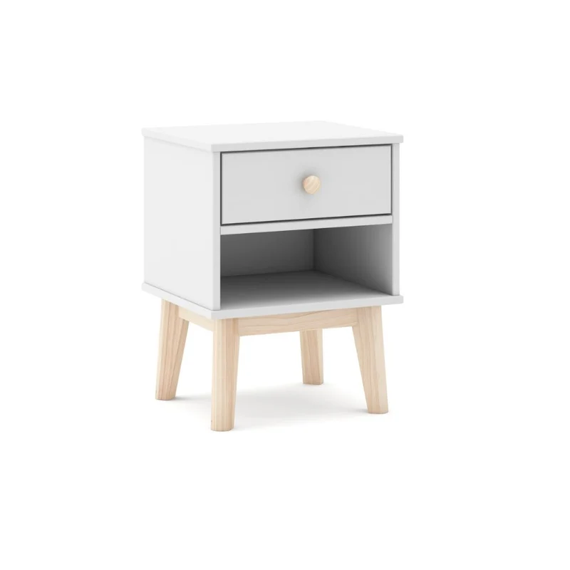 Comodino in legno massiccio con cassetto colore bianco 40x35x53H cm – Reston
