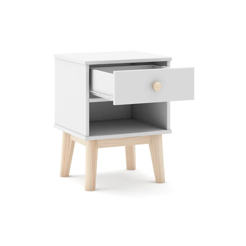 Comodino in legno massiccio con cassetto colore bianco 40x35x53H cm – Reston