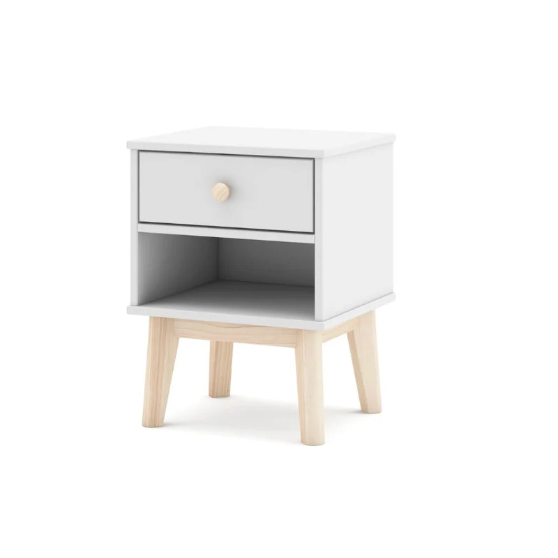 Comodino in legno massiccio con cassetto colore bianco 40x35x53H cm – Reston