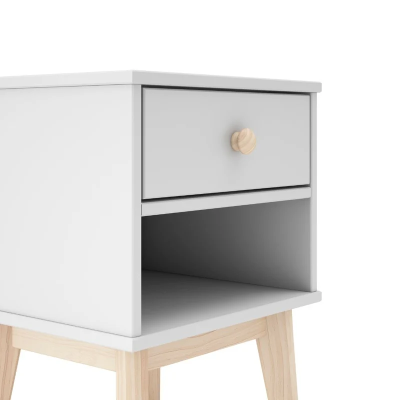 Comodino in legno massiccio con cassetto colore bianco 40x35x53H cm – Reston