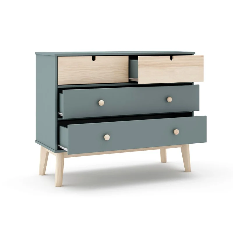 Cassettiera con 4 cassetti colore verde cachi e pino 100x40x81H cm - Estefania