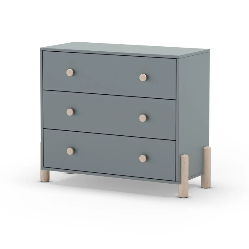Cassettiera in legno massiccio con 3 cassetti colore verde cachi e pino naturale 90x40x80H cm - Enola
