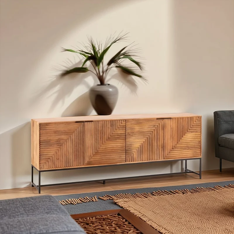 Credenza in legno di mango con gambe in metallo nero 210x40x80H cm - Waiky