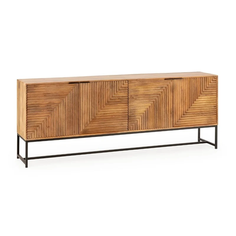 Credenza in legno di mango con gambe in metallo nero 210x40x80H cm - Waiky