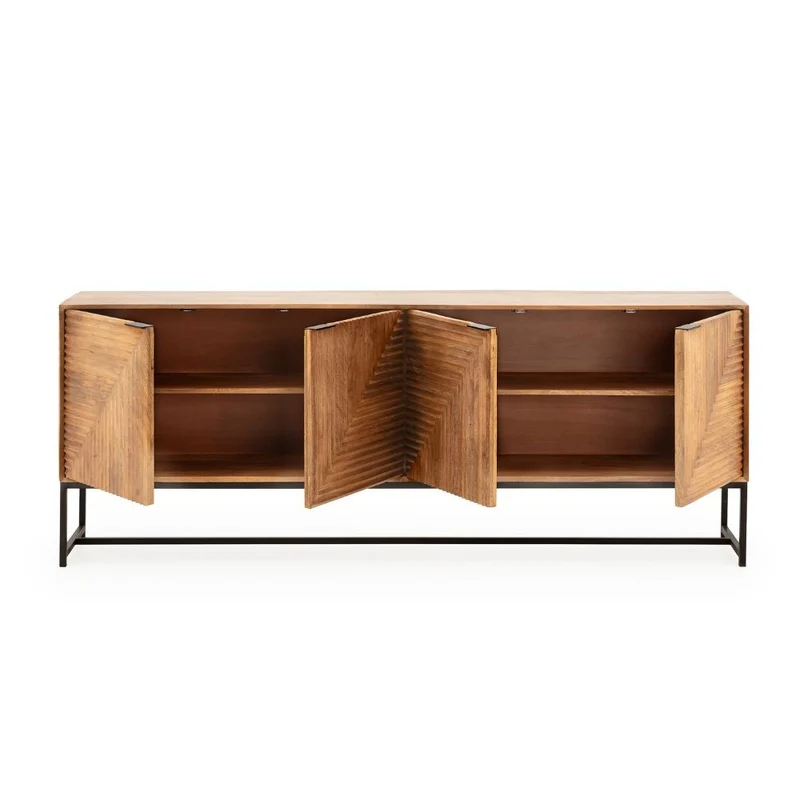 Credenza in legno di mango con gambe in metallo nero 210x40x80H cm - Waiky