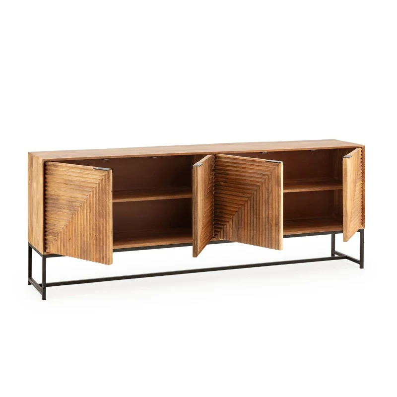 Credenza in legno di mango con gambe in metallo nero 210x40x80H cm - Waiky