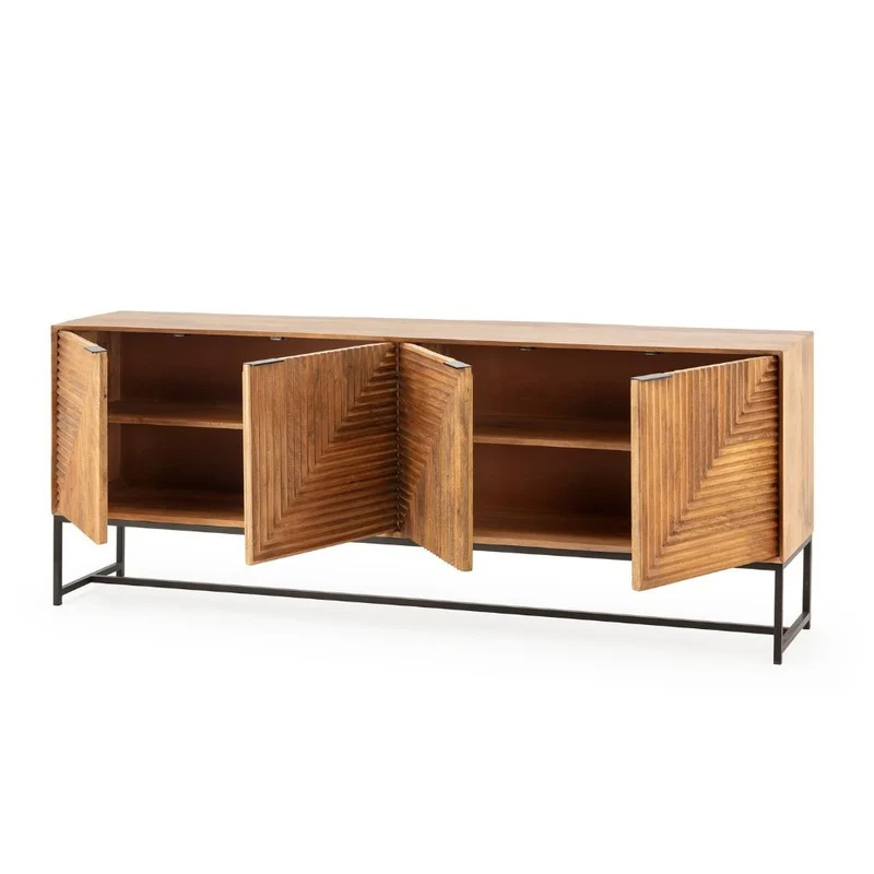 Credenza in legno di mango con gambe in metallo nero 210x40x80H cm - Waiky