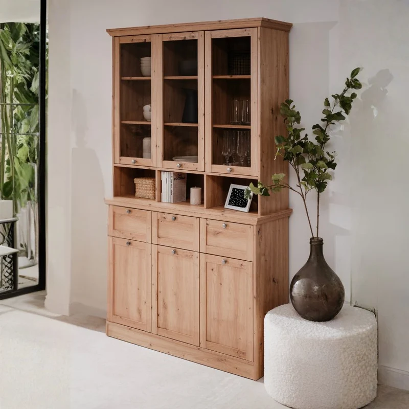 Credenza con vetrina colore rovere anticato 120x200H cm - Tiberio