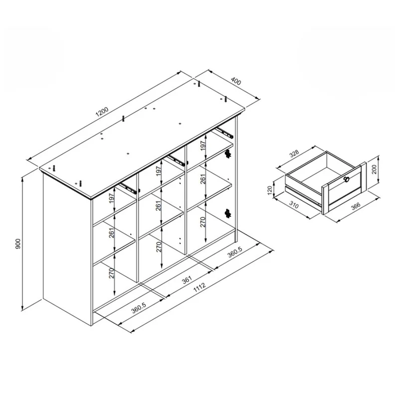 Credenza con vetrina colore rovere anticato 120x200H cm - Tiberio