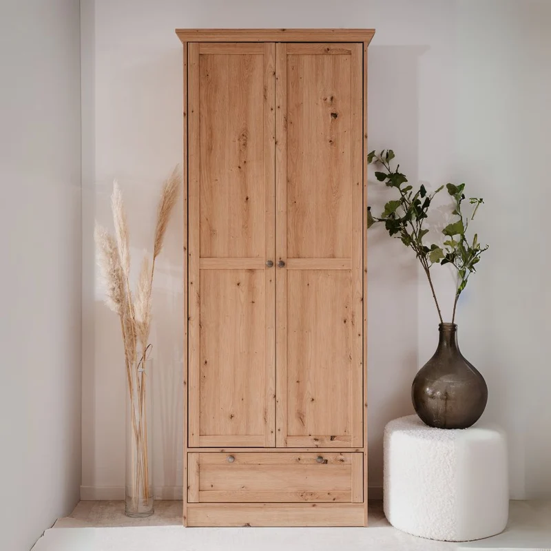 Armadio con 2 ante e cassetto colore rovere anticato 80x200H cm - Tiberio