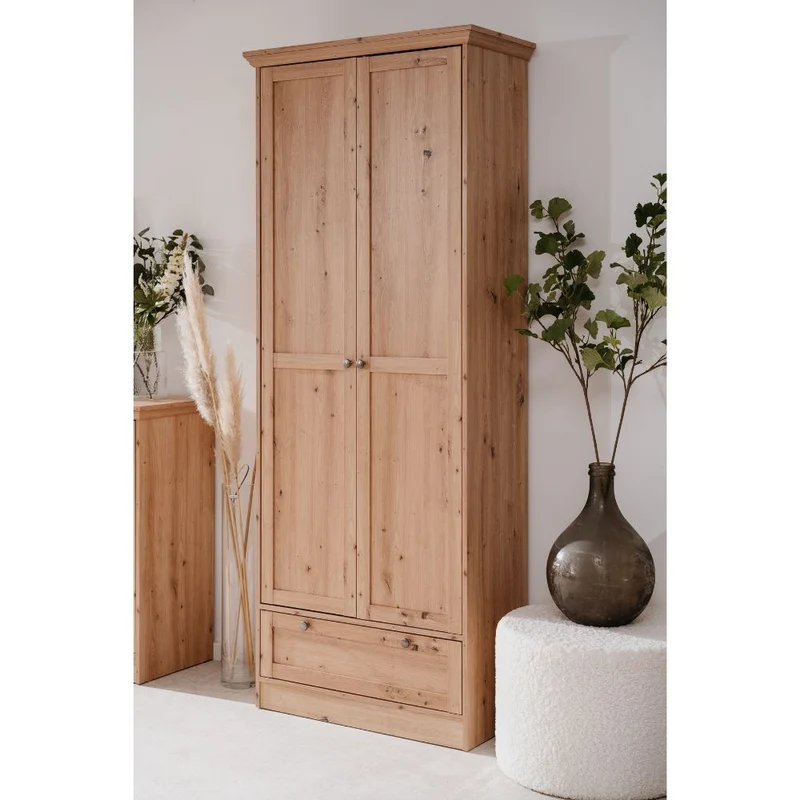 Armadio con 2 ante e cassetto colore rovere anticato 80x200H cm - Tiberio