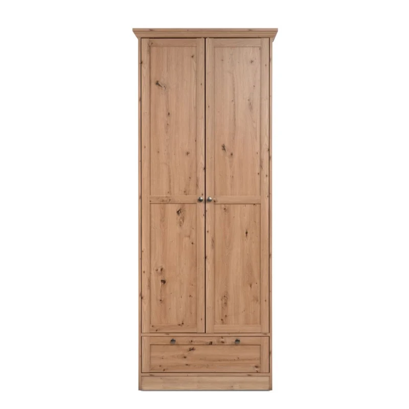 Armadio con 2 ante e cassetto colore rovere anticato 80x200H cm - Tiberio