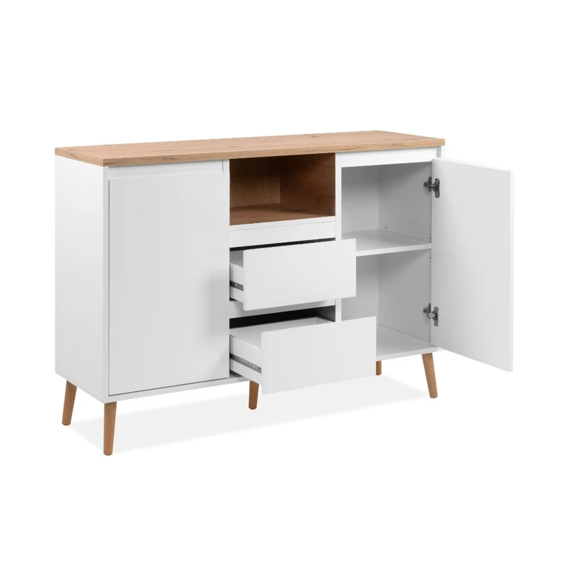 Madia con 2 ante e 2 cassetti bianca con top colore rovere 120x85H cm - Lixxy