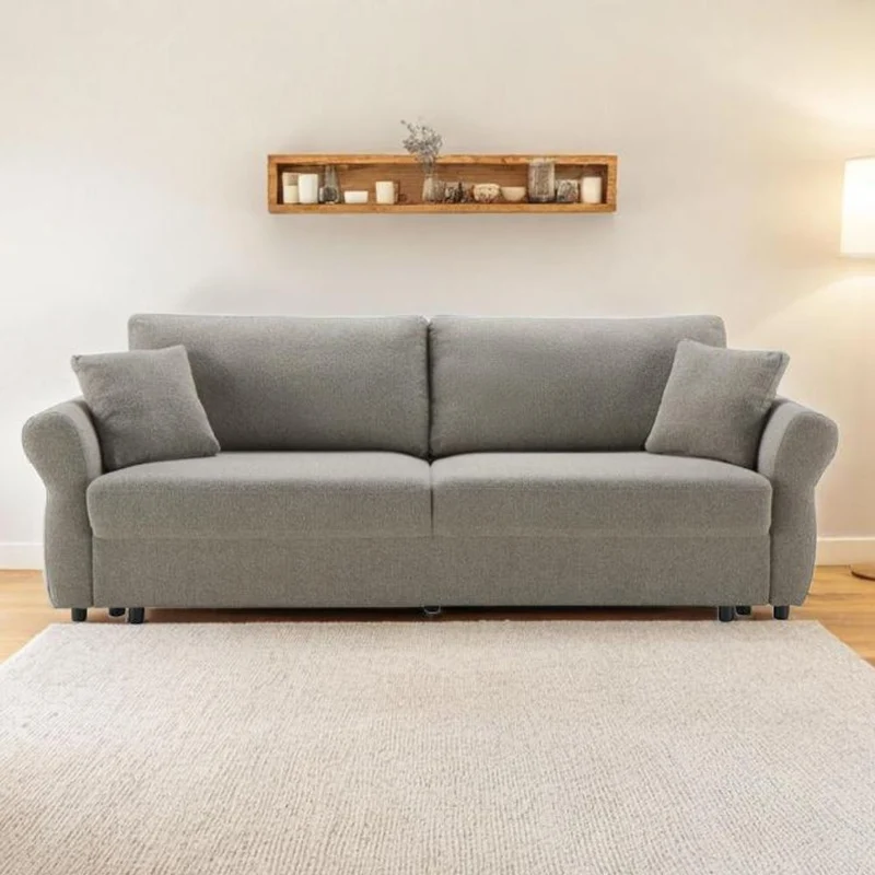 Divano letto con topper tessuto colore tortora 245x105x92H cm - Tresy