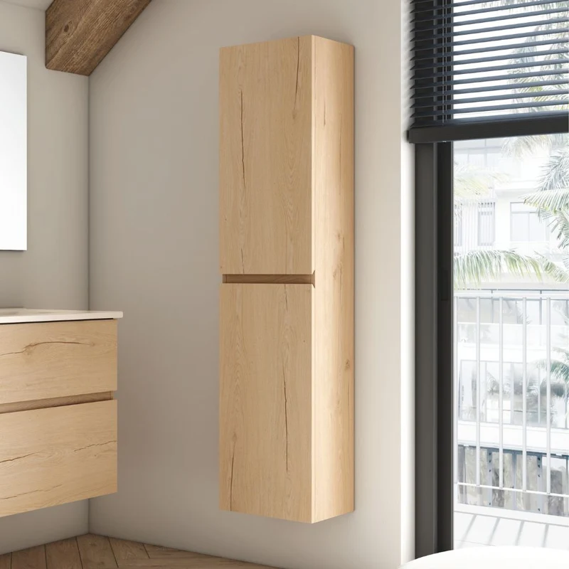 Colonna pensile bagno sospesa con 2 ante colore rovere 35x31x150H cm - Moider