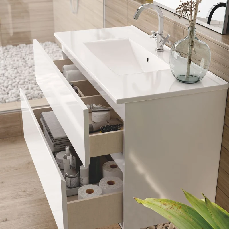 Mobile da bagno sospeso 100 cm con 2 cassetti e lavabo incluso colore bianco laccato - Mances