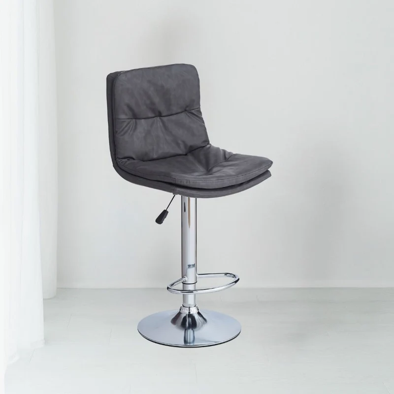 Sgabello in ecopelle colore grigio e gamba in metallo - Desir