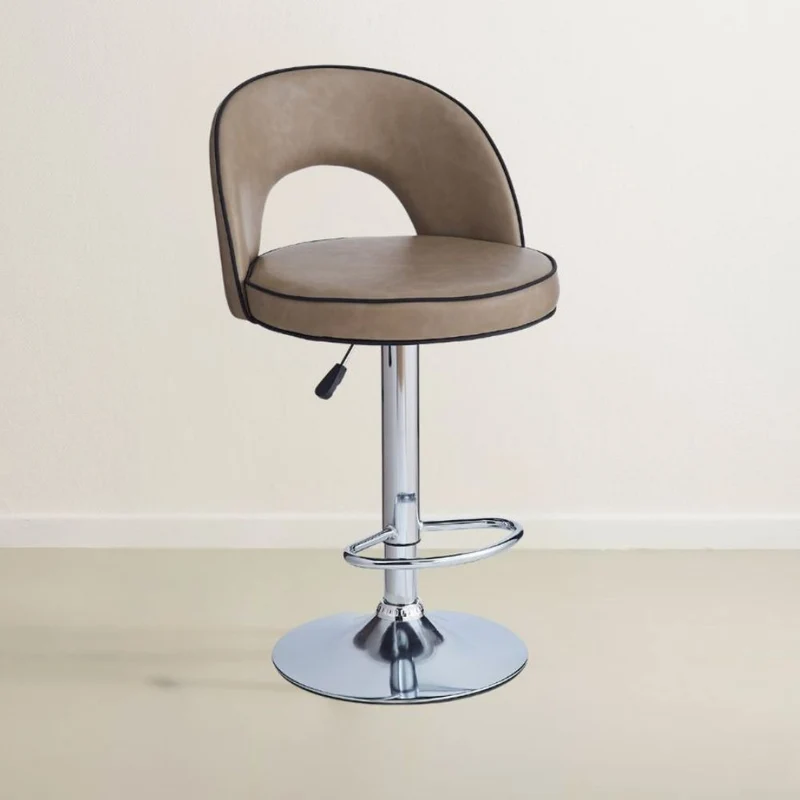 Sgabello in ecopelle tortora e gamba metallo colore inox - Liam